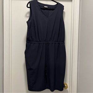 T by Talbots Sz PLUS 1X Navy Blue Sleeveless Dress Pockets Tie Waist UPF 50+